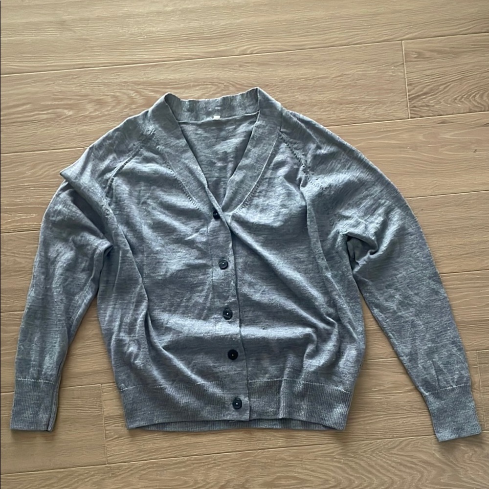 Gray Women's Muji Wool and Silk Cardigan Sweater
